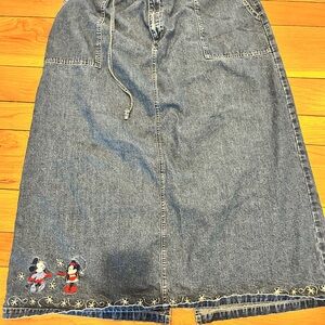 Vintage Disney Denim Skirt with Embroidered Characters